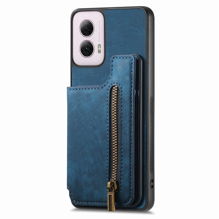 For Motorola G Power 5G 2024 Retro Leather Zipper Wallet Back Phone Case(Blue) - Motorola Cases by buy2fix | Online Shopping UK | buy2fix