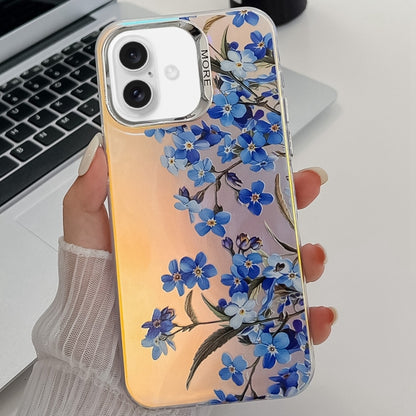 For iPhone 16 Plus Electroplating Laser Flower Texture TPU Phone Case(Myosotis AH2) - iPhone 16 Plus Cases by buy2fix | Online Shopping UK | buy2fix