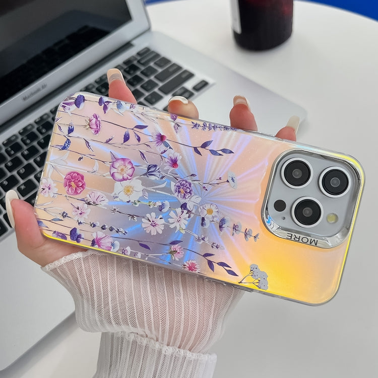 For iPhone 16 Plus Electroplating Laser Flower Texture TPU Phone Case(Cosmos Flower AH7) - iPhone 16 Plus Cases by buy2fix | Online Shopping UK | buy2fix