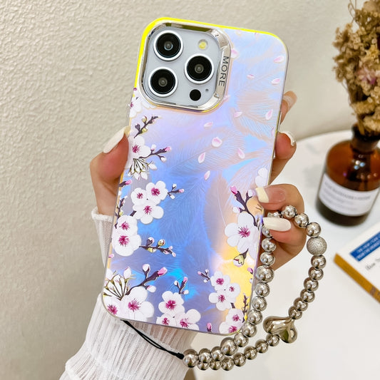 For iPhone 16 Pro Max Electroplating Laser Flower Phone Case with Wrist Strap(Plum Blossom AH18) - iPhone 16 Pro Max Cases by buy2fix | Online Shopping UK | buy2fix