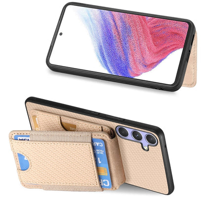 For Samsung Galaxy S25+ 5G Carbon Fiber Vertical Flip Wallet Stand Phone Case(Khaki) - Galaxy S25+ 5G Cases by buy2fix | Online Shopping UK | buy2fix