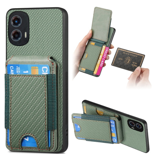 For Motorola Moto G 5G 2024 4G Carbon Fiber Vertical Flip Wallet Stand Phone Case(Green) - Motorola Cases by buy2fix | Online Shopping UK | buy2fix