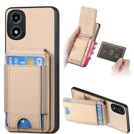 For Motorola Moto G Play 2024  5G Carbon Fiber Vertical Flip Wallet Stand Phone Case(Khaki) - Motorola Cases by buy2fix | Online Shopping UK | buy2fix