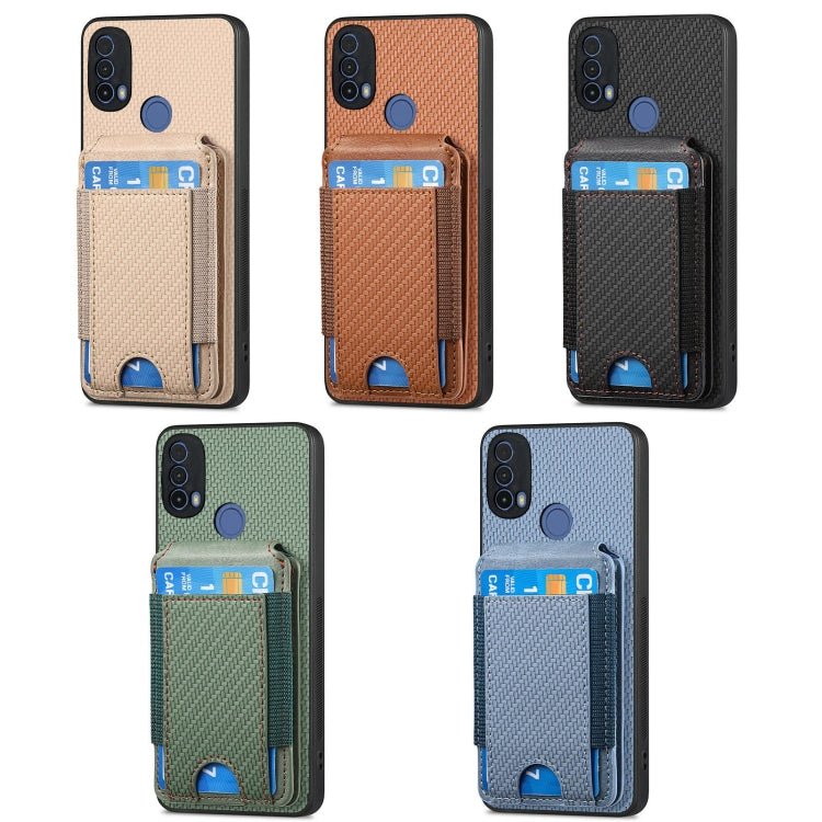 For Motorola Moto G Play 2024  5G Carbon Fiber Vertical Flip Wallet Stand Phone Case(Khaki) - Motorola Cases by buy2fix | Online Shopping UK | buy2fix