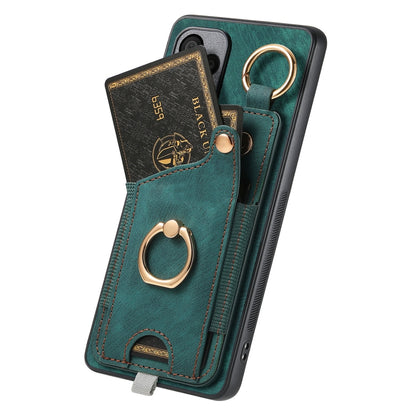 For OnePlus 12 5G Retro Skin-feel Ring Card Bag Phone Case with Hang Loop(Green) - OnePlus Cases by buy2fix | Online Shopping UK | buy2fix