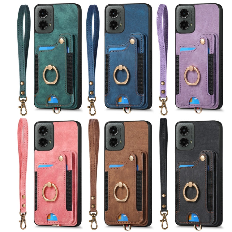 For Motorola G Play 2024 Retro Skin-feel Ring Multi-card RFID Wallet Phone Case(Pink) - Motorola Cases by buy2fix | Online Shopping UK | buy2fix