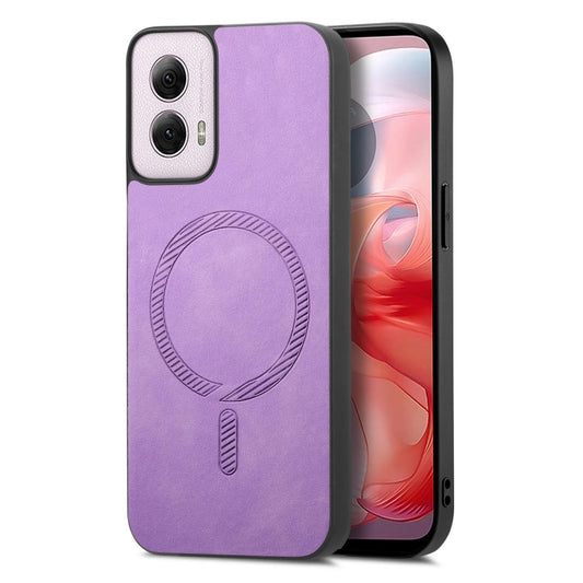 For Motorola Moto G Power 2024 5G Retro Magsafe Magnetic PU Back Cover Phone Case(Purple) - Motorola Cases by buy2fix | Online Shopping UK | buy2fix