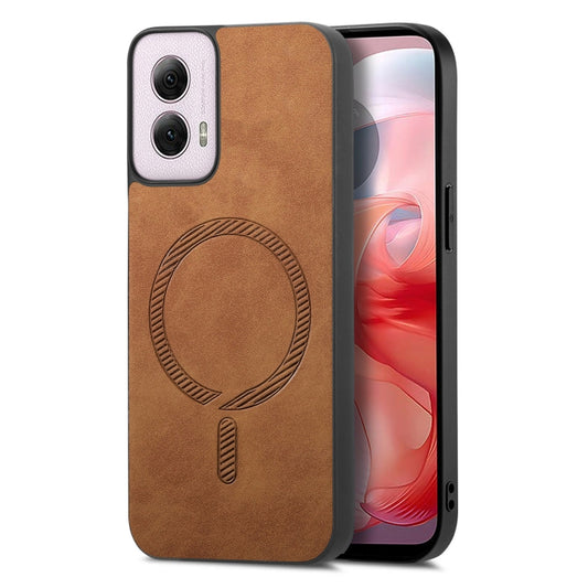 For Motorola Moto G Power 2024 5G Retro Magsafe Magnetic PU Back Cover Phone Case(Brown) - Motorola Cases by buy2fix | Online Shopping UK | buy2fix