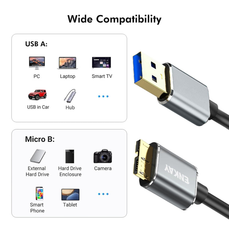 ENKAY USB 3.0 A to USB 3.0 Micro B 5Gbps Data Camera Hard Drive Cable, Length:0.5m - USB 3.0 by ENKAY | Online Shopping UK | buy2fix