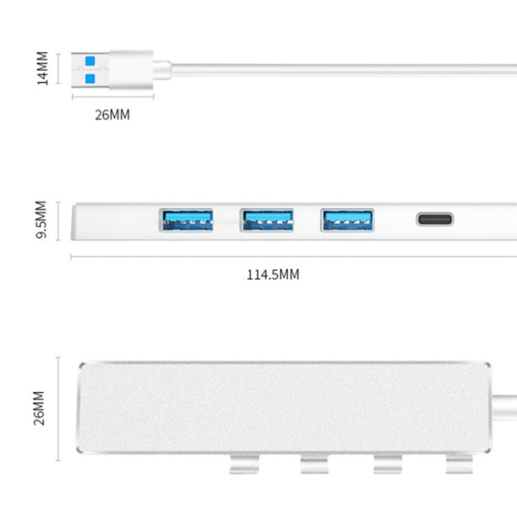 ADS-301A USB 3.0 to Type-C + USB 3.0 / 2.0 4-Ports Hub Laptop Expander(Silver) - USB 3.0 HUB by buy2fix | Online Shopping UK | buy2fix