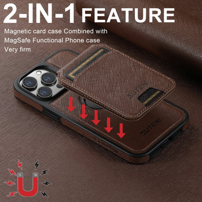 For iPhone 13 Suteni M2 Cross-Grain MagSafe Vertical Card Back Phone Case(Brown) - iPhone 13 Cases by Suteni | Online Shopping UK | buy2fix