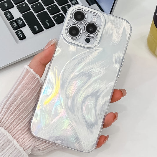 For iPhone 16 Pro Max Plating Glitter Texture TPU Phone Case with Lens Film(White Feather Yarn) - iPhone 16 Pro Max Cases by buy2fix | Online Shopping UK | buy2fix