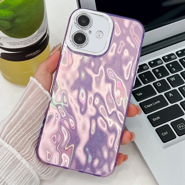 For iPhone 16 Plus Plating Glitter Texture TPU Phone Case with Lens Film(Purple Wrinkles) - iPhone 16 Plus Cases by buy2fix | Online Shopping UK | buy2fix