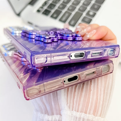 For Samsung Galaxy S25 5G Plating Glitter Texture Butterfly Holder TPU Phone Case with Lens Film(Purple Feather Yarn) - Galaxy S25 5G Cases by buy2fix | Online Shopping UK | buy2fix