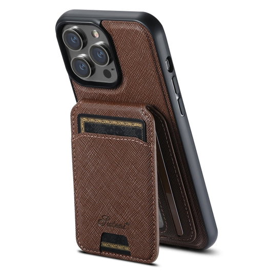 For iPhone 13 Pro Suteni H18 Cross Grain MagSafe Wallet Leather Phone Case(Brown) - iPhone 13 Pro Cases by Suteni | Online Shopping UK | buy2fix