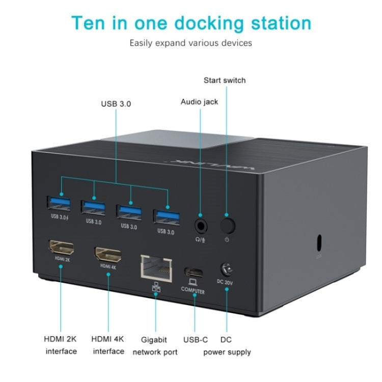 WAVLINK UG76PD2 3.5mm Audio, Gigabit Network Port Dual HD Universal Docking Station(EU Plug) - HUB with Lan adapter by WAVLINK | Online Shopping UK | buy2fix