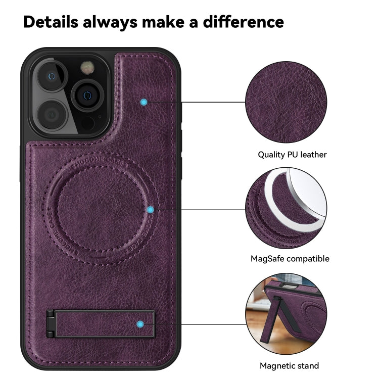 For iPhone 16 Pro Max Multi-function Holder MagSafe PU Phone Case(Purple) - More iPhone Cases by buy2fix | Online Shopping UK | buy2fix