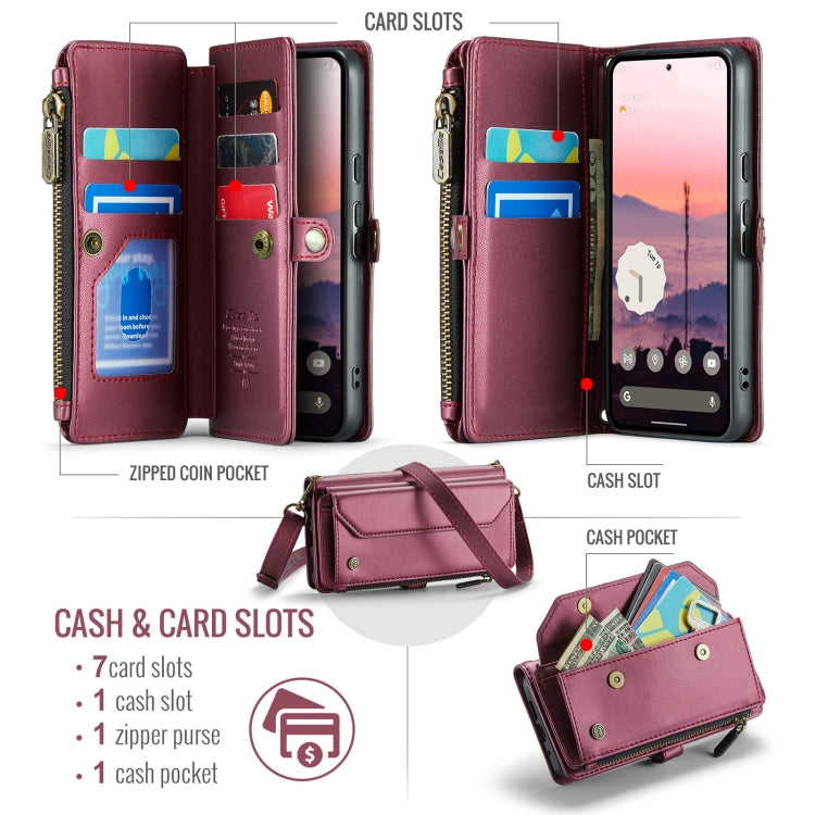 For Google Pixel 9 / 9 Pro CaseMe C36 Card Slots Zipper Wallet RFID Anti-theft Leather Phone Case(Wine) - Google Cases by CaseMe | Online Shopping UK | buy2fix