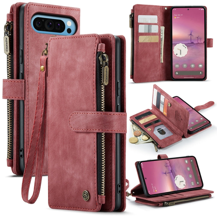 For Google Pixel 9 Pro XL CaseMe C30 Card Slots Zipper Wallet Leather Phone Case(Wine) - Google Cases by CaseMe | Online Shopping UK | buy2fix