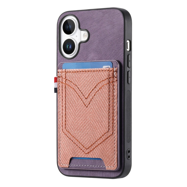 For iPhone 16 Denim Texture Leather Skin Phone Case with Card Slot(Purple) - iPhone 16 Cases by buy2fix | Online Shopping UK | buy2fix