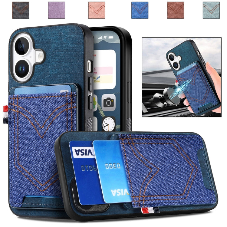 For iPhone 16 Plus Denim Texture Leather Skin Phone Case with Card Slot(Blue) - iPhone 16 Plus Cases by buy2fix | Online Shopping UK | buy2fix