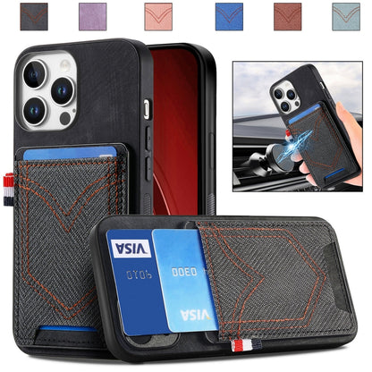 For iPhone 16 Pro Max Denim Texture Leather Skin Phone Case with Card Slot(Black) - iPhone 16 Pro Max Cases by buy2fix | Online Shopping UK | buy2fix