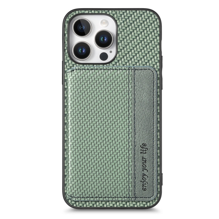 For iPhone 16 Pro Carbon Fiber Magnetic Card Wallet RFID Blocking Phone Case(Green) - iPhone 16 Pro Cases by buy2fix | Online Shopping UK | buy2fix