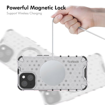 For iPhone 14 ENKAY Hat-Prince Honeycomb MagSafe Shockproof Phone Case with Large Arc Edge Film(White) - iPhone 14 Cases by ENKAY | Online Shopping UK | buy2fix