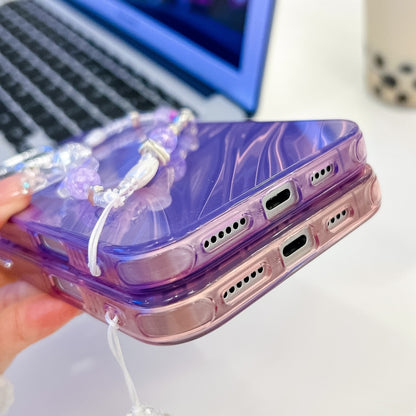 For iPhone 16 Pro Plating Texture Wristband MagSafe TPU Phone Case with Glitter Lens Film(Purple Tinfoil Texture) - iPhone 16 Pro Cases by buy2fix | Online Shopping UK | buy2fix