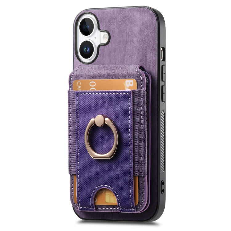 For iPhone 16 Plus Retro Splitable Magnetic Stand Card Bag Leather Phone Case(Purple) - iPhone 16 Plus Cases by buy2fix | Online Shopping UK | buy2fix