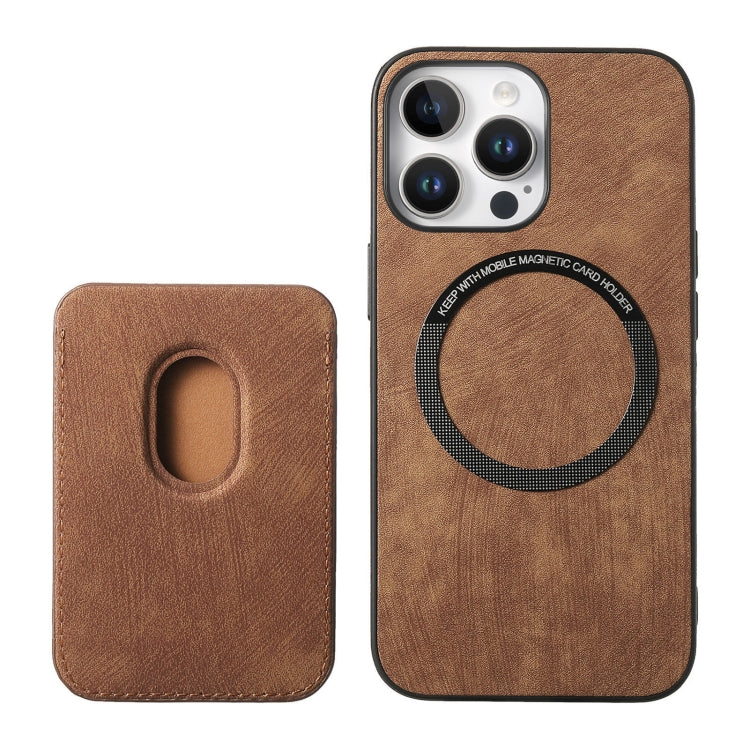 For iPhone 16 Pro Max Retro Leather Card Bag Magnetic Phone Case(Brown) - iPhone 16 Pro Max Cases by buy2fix | Online Shopping UK | buy2fix