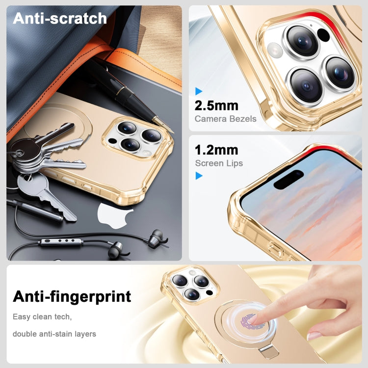 For iPhone 16 Pro Clear Wave MagSafe Holder Phone Case(Gold) - More iPhone Cases by buy2fix | Online Shopping UK | buy2fix