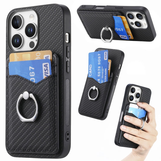 For iPhone 16 Pro Carbon Fiber Card Wallet Ring Phone Case(Black) - iPhone 16 Pro Cases by buy2fix | Online Shopping UK | buy2fix