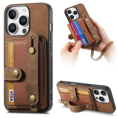 For iPhone 16 Pro Max Retro Cross Wristband Wallet Leather Back Phone Case(Brown) - iPhone 16 Pro Max Cases by buy2fix | Online Shopping UK | buy2fix