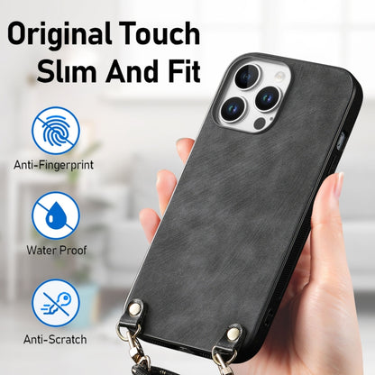 For iPhone 16 Pro Max Vintage Leather PC Back Cover Phone Case with Crossbody Strap(Black) - iPhone 16 Pro Max Cases by buy2fix | Online Shopping UK | buy2fix