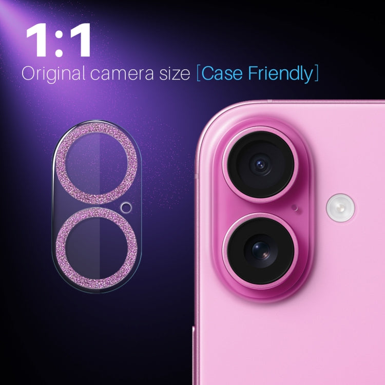 For iPhone 16 / 16 Plus NORTHJO Camera Lens Protector Glitter Ring 3D Tempered Glass Film(Pink) - iPhone 16 Plus Tempered Glass by NORTHJO | Online Shopping UK | buy2fix