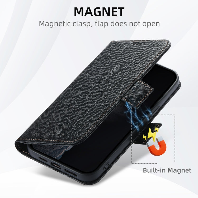 For iPhone 16 Suteni J08 Multifunctional Cross Texture MagSafe Leather Phone Case(Black) - iPhone 16 Cases by Suteni | Online Shopping UK | buy2fix