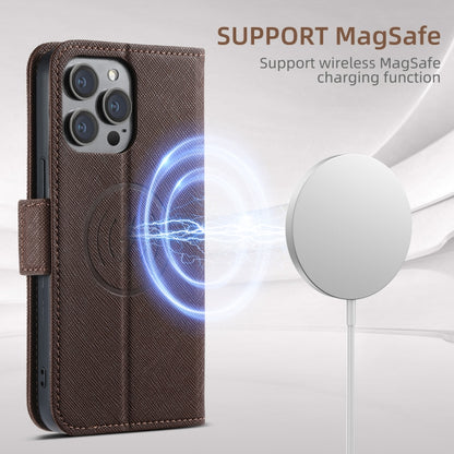 For iPhone 16 Plus Suteni J08 Multifunctional Cross Texture MagSafe Leather Phone Case(Brown) - iPhone 16 Plus Cases by Suteni | Online Shopping UK | buy2fix