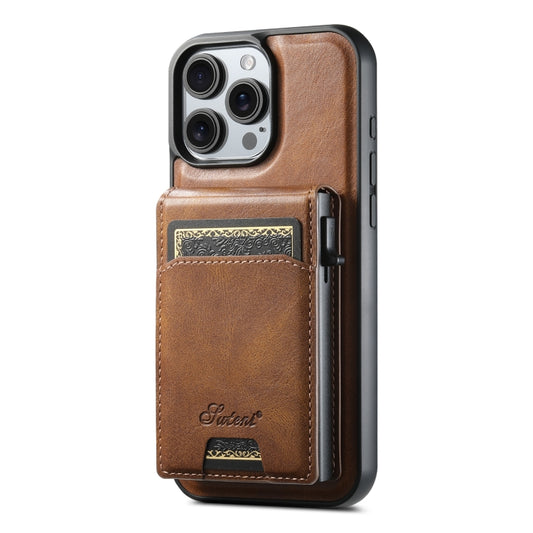 For iPhone 16 Pro Max Suteni H19 Oil Wax 2-in-1 MagSafe Removable Card Box Back Phone Case(Brown) - iPhone 16 Pro Max Cases by Suteni | Online Shopping UK | buy2fix