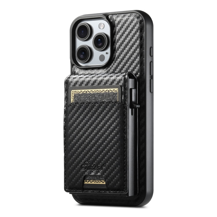 For iPhone 16 Pro Suteni H19 Carbon Fiber Grain 2-in-1 MagSafe Removable Card Box Back Phone Case(Black) - iPhone 16 Pro Cases by Suteni | Online Shopping UK | buy2fix