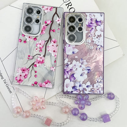 For Samsung Galaxy S25 5G Electroplating Flowers Plants Texture Wristband TPU Phone Case(Gardenia FL15) - Galaxy S25 5G Cases by buy2fix | Online Shopping UK | buy2fix