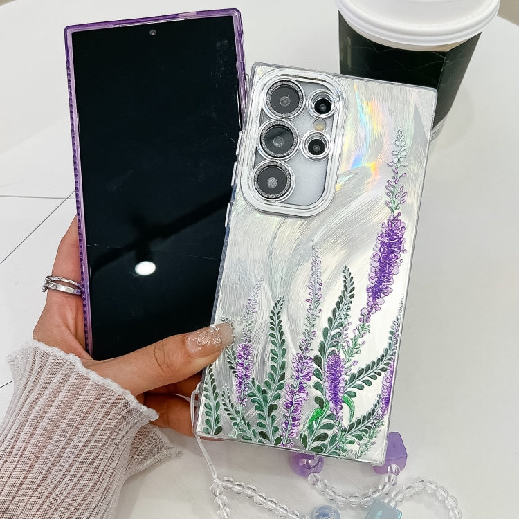 For Samsung Galaxy S25 5G Electroplating Flowers Plants Texture Wristband TPU Phone Case(Pale Purple FlowerFL11) - Galaxy S25 5G Cases by buy2fix | Online Shopping UK | buy2fix