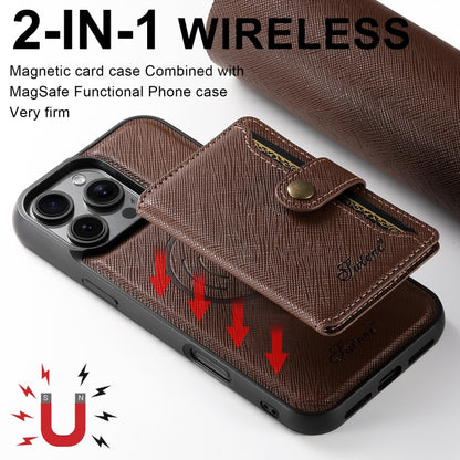 For iPhone 16 Pro Max Suteni H20 Cross-Grain MagSafe Horizontal Card Bag Back Phone Case(Brown) - iPhone 16 Pro Max Cases by Suteni | Online Shopping UK | buy2fix