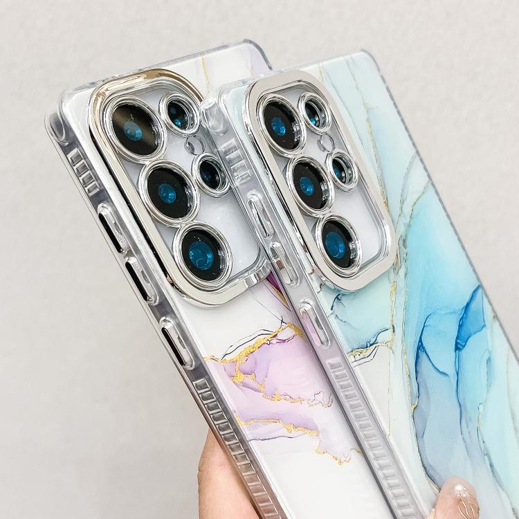 For Samsung Galaxy S25 5G Electroplated Marble Texture Phone Case(Blue M11) - Galaxy S25 5G Cases by buy2fix | Online Shopping UK | buy2fix