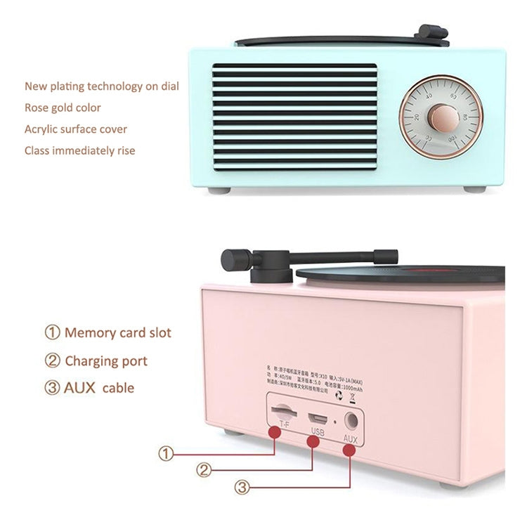 X10 Atomic Bluetooth Speakers Retro Vinyl Player Desktop Wireless Creative Multifunction Mini Stereo Speakers(Nordic Pink) - Desktop Speaker by buy2fix | Online Shopping UK | buy2fix