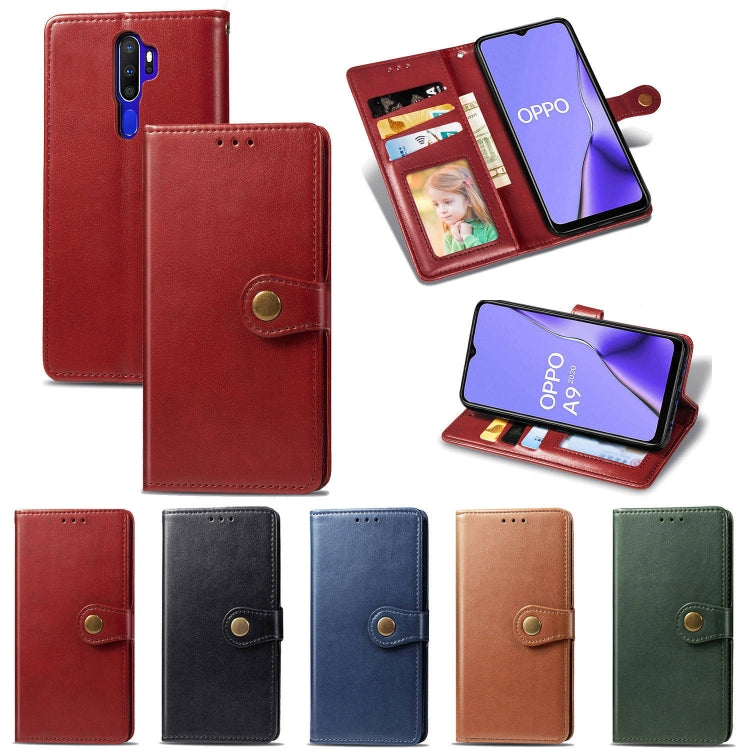 For OPPO A5 2020 / A9 2020 Retro Solid Color Leather Buckle Phone Case with Lanyard & Photo Frame & Card Slot & Wallet & Stand Function(Red) - OPPO Cases by buy2fix | Online Shopping UK | buy2fix