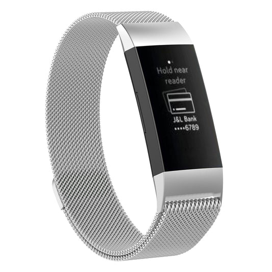 Stainless Steel Magnet Watch Band for FITBIT Charge 4 / 3, Large Size: 210x18mm(Silver) - Watch Bands by buy2fix | Online Shopping UK | buy2fix