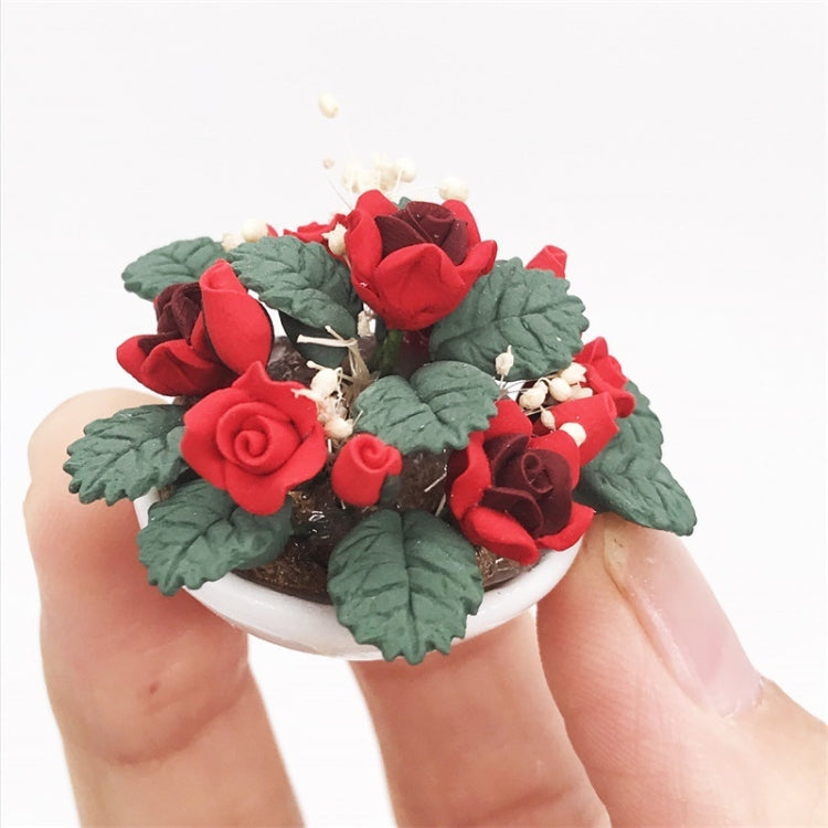 1:12 Mini House Toy Simulation Flower Potted Rose Bauble for Garden(Red) - Pretend Play Toys by buy2fix | Online Shopping UK | buy2fix