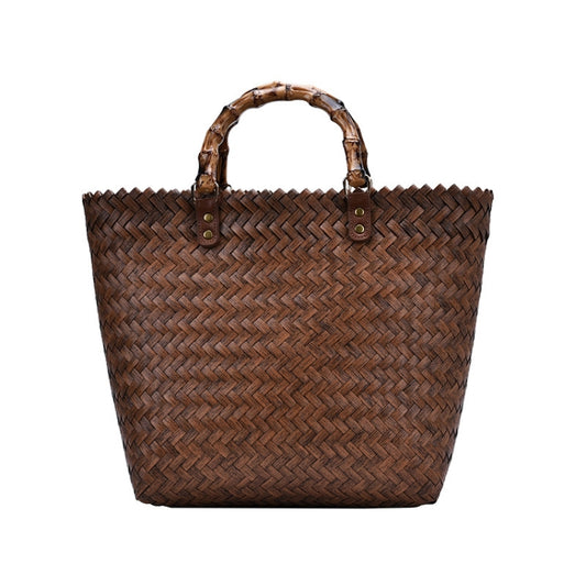 Retro Large-Capacity Bamboo Portable Straw Beach Bag(Brown) - Handbags by buy2fix | Online Shopping UK | buy2fix