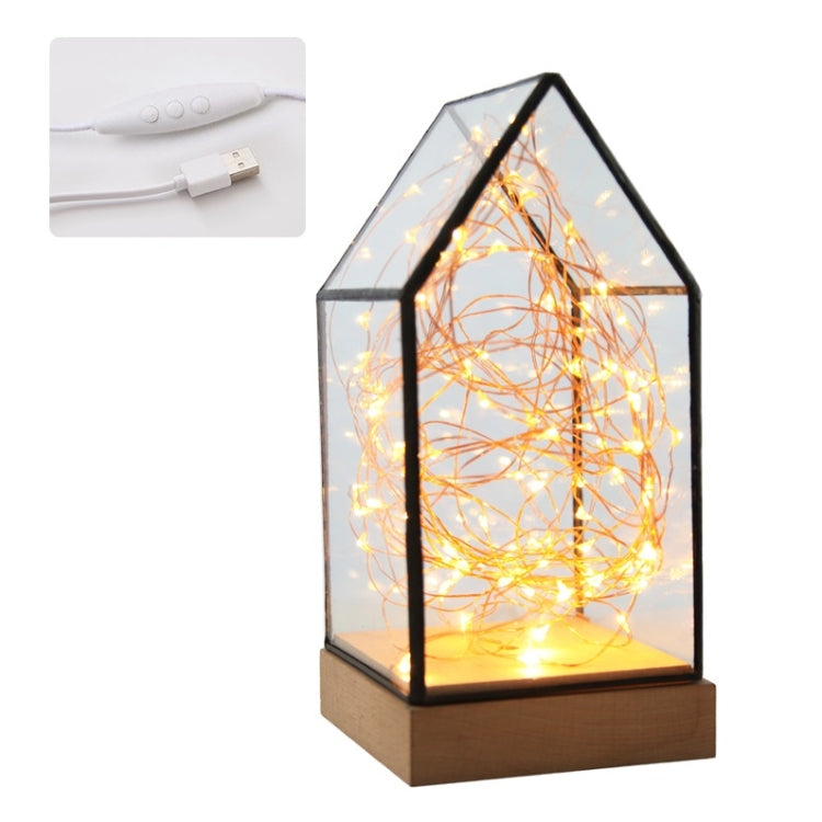 Fireworks Glass Lampshade Wooden Base 100 LEDs Night Light Birthday Christmas Gift, Spec: Dimming Switch(Firefly House) - Night Lights by buy2fix | Online Shopping UK | buy2fix